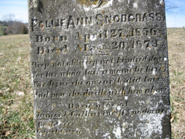 Pollie Ann Snodgrass stone
Rock Spring Cemetery (2011)